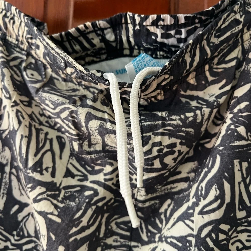 Vintage Sand N Sun Swim Trunks Men’s L Blue White Tribal Surf Print 90s Shorts